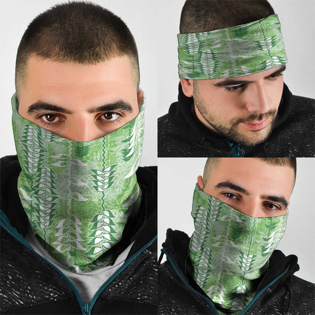 Green Hawaii Tapa Pattern Neck Gaiter With Heliconia Vintage Style LT05 - Polynesian Pride