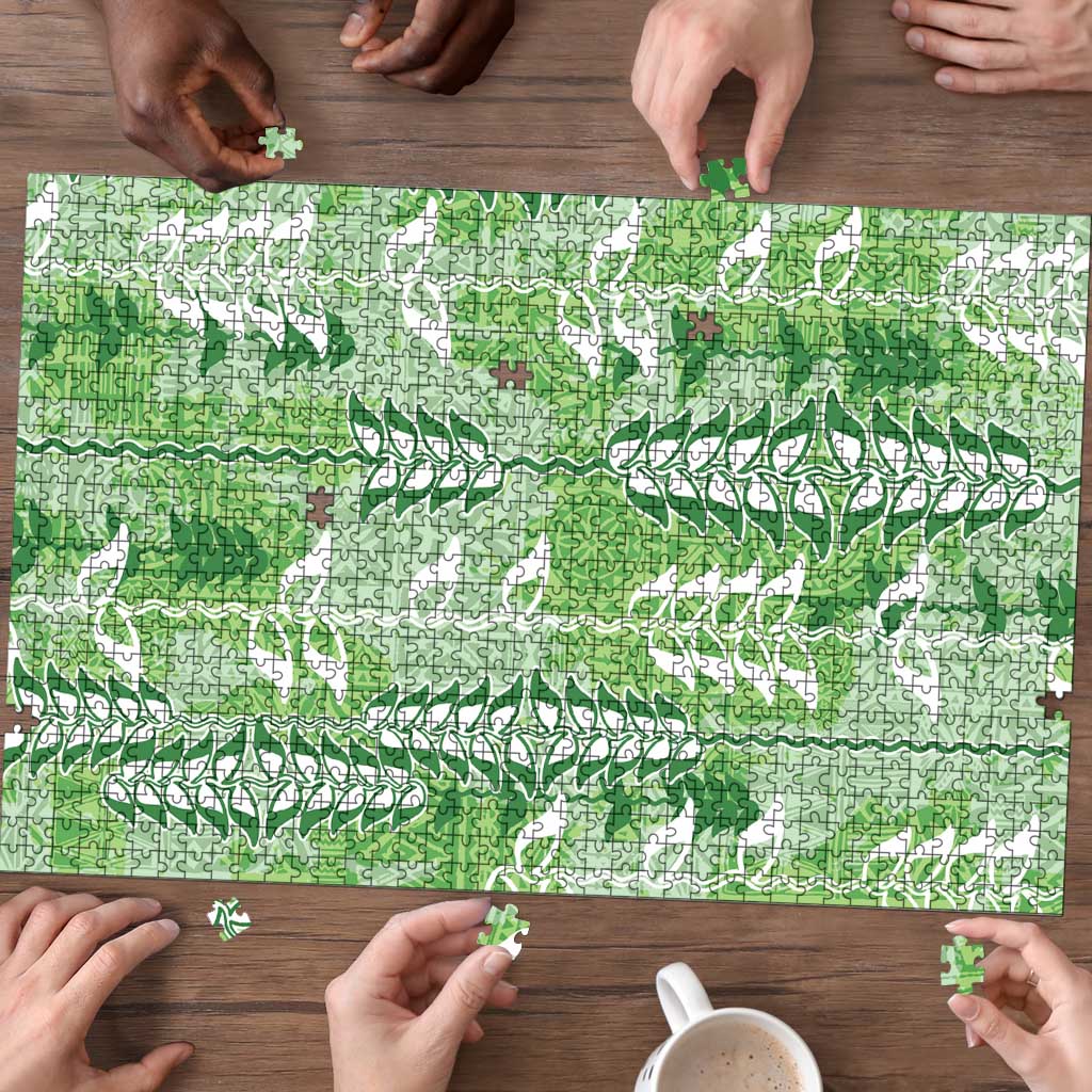 Green Hawaii Tapa Pattern Puzzle With Heliconia Vintage Style LT05 - Polynesian Pride