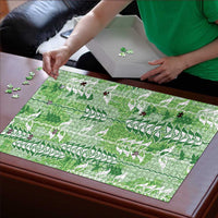 Green Hawaii Tapa Pattern Puzzle With Heliconia Vintage Style LT05 - Polynesian Pride