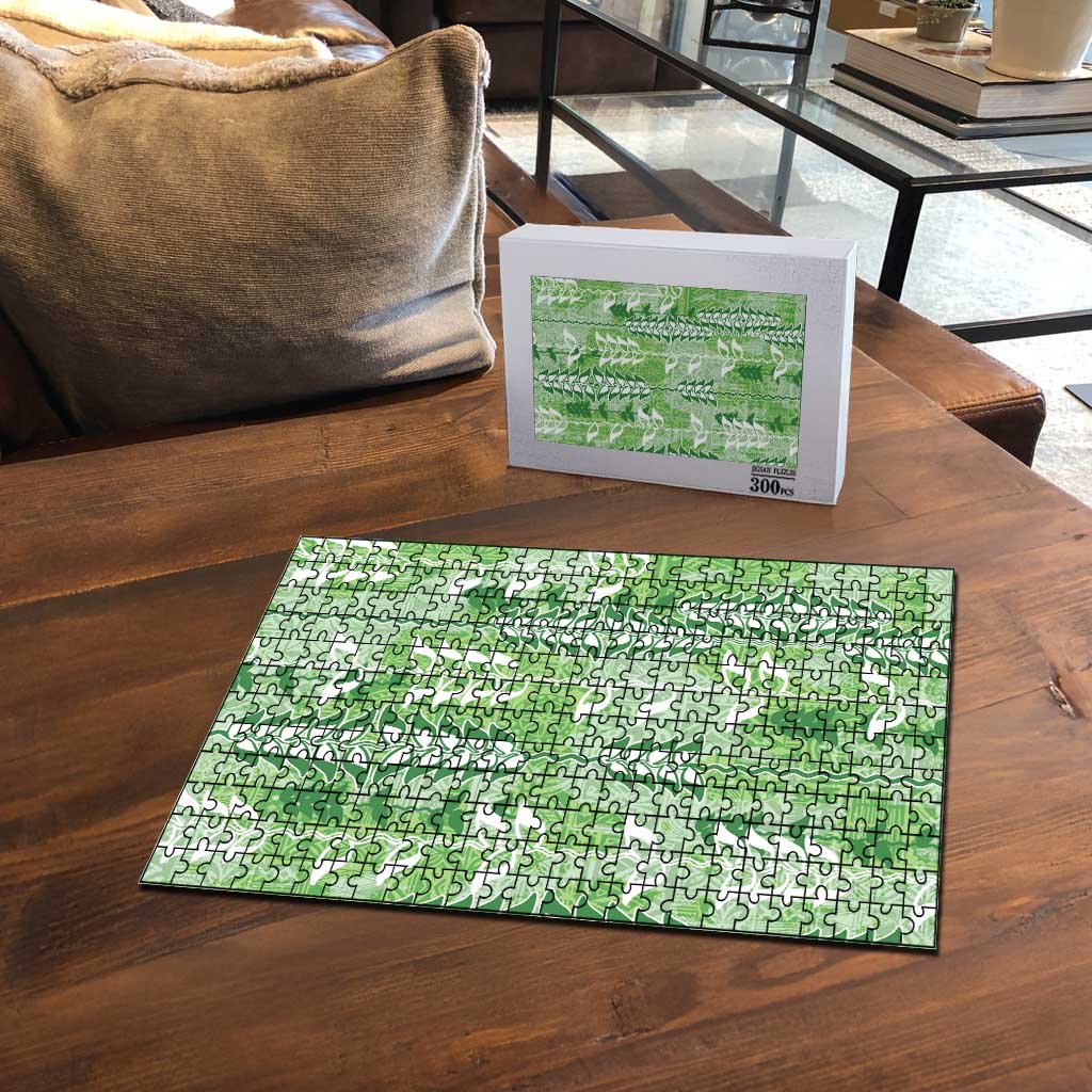 Green Hawaii Tapa Pattern Puzzle With Heliconia Vintage Style LT05 - Polynesian Pride
