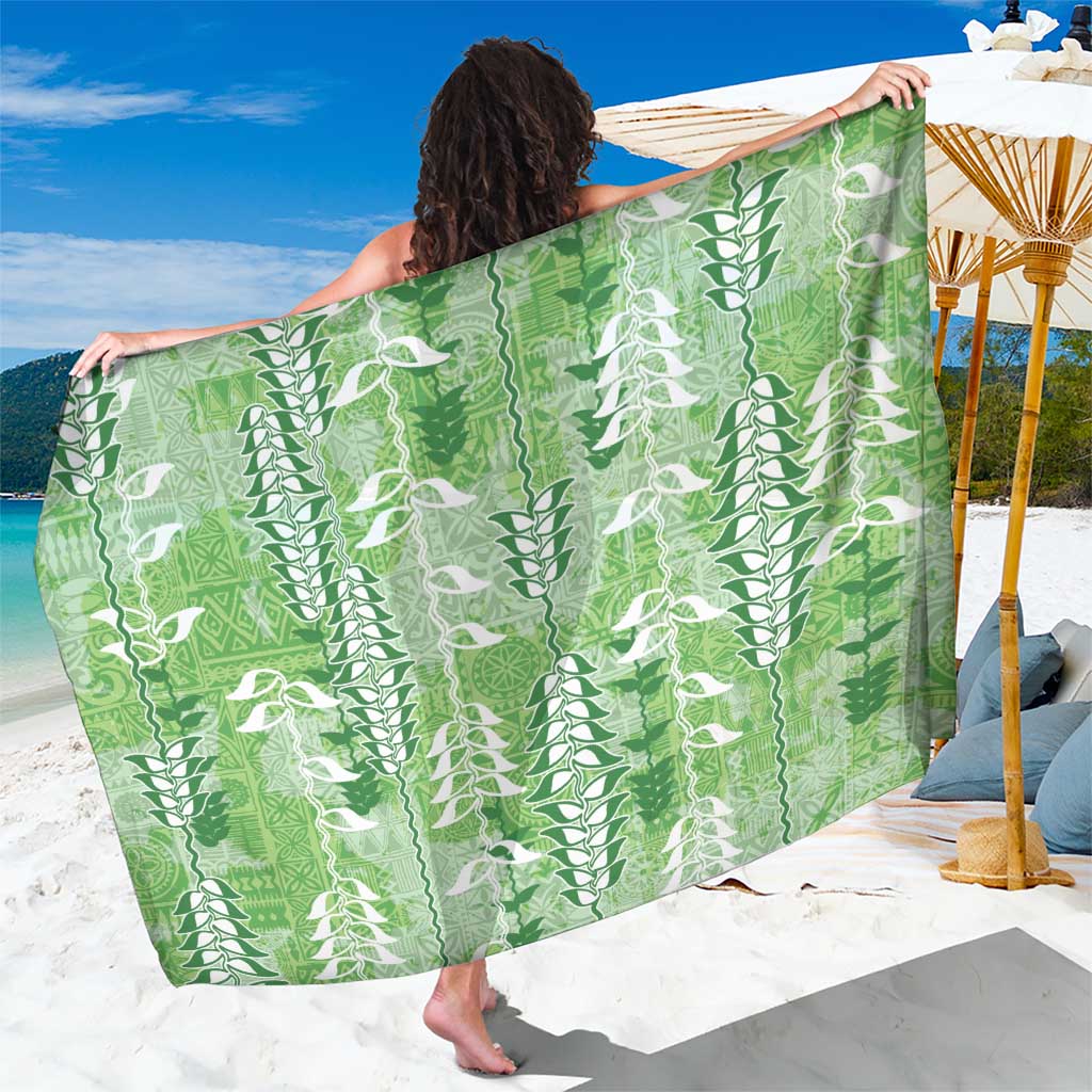 Green Hawaii Tapa Pattern Sarong With Heliconia Vintage Style LT05 One Size 44 x 66 inches Green - Polynesian Pride
