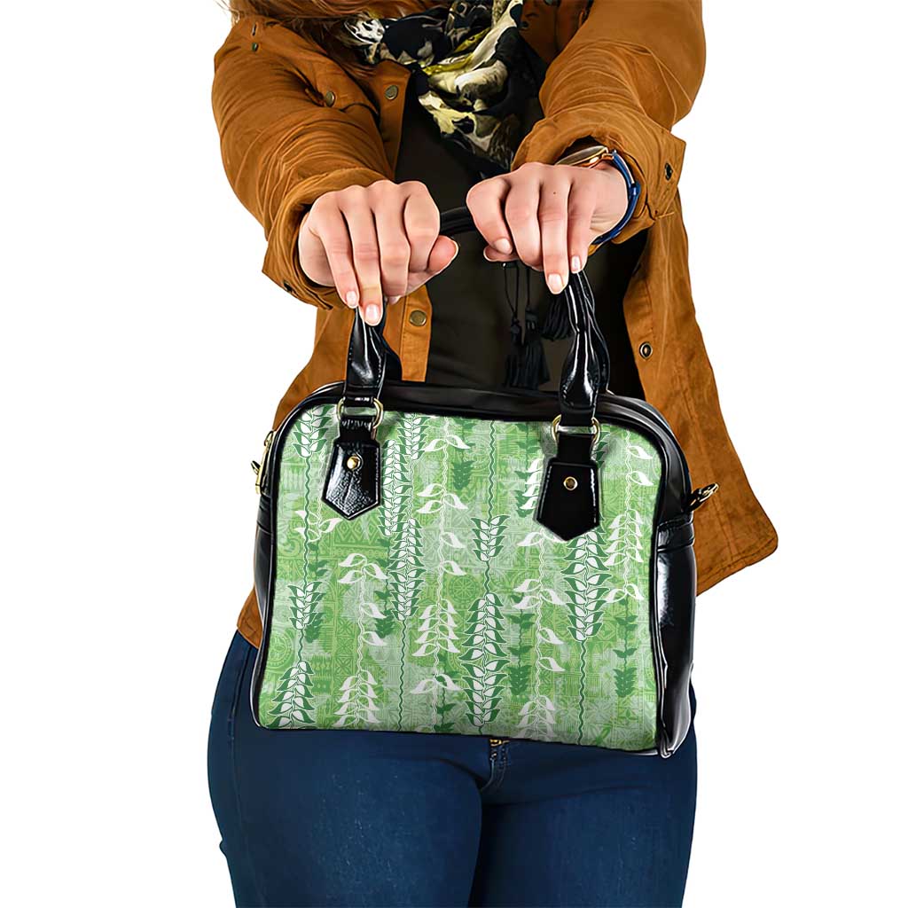 Green Hawaii Tapa Pattern Shoulder Handbag With Heliconia Vintage Style LT05 One Size Green - Polynesian Pride