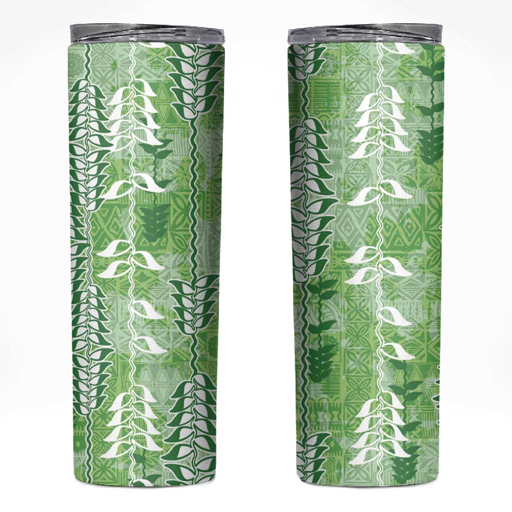 Green Hawaii Tapa Pattern Skinny Tumbler With Heliconia Vintage Style LT05 Green - Polynesian Pride