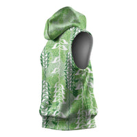Green Hawaii Tapa Pattern Sleeveless Hoodie With Heliconia Vintage Style LT05 - Polynesian Pride