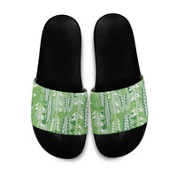 Green Hawaii Tapa Pattern Slide Sandals With Heliconia Vintage Style LT05 Green - Polynesian Pride