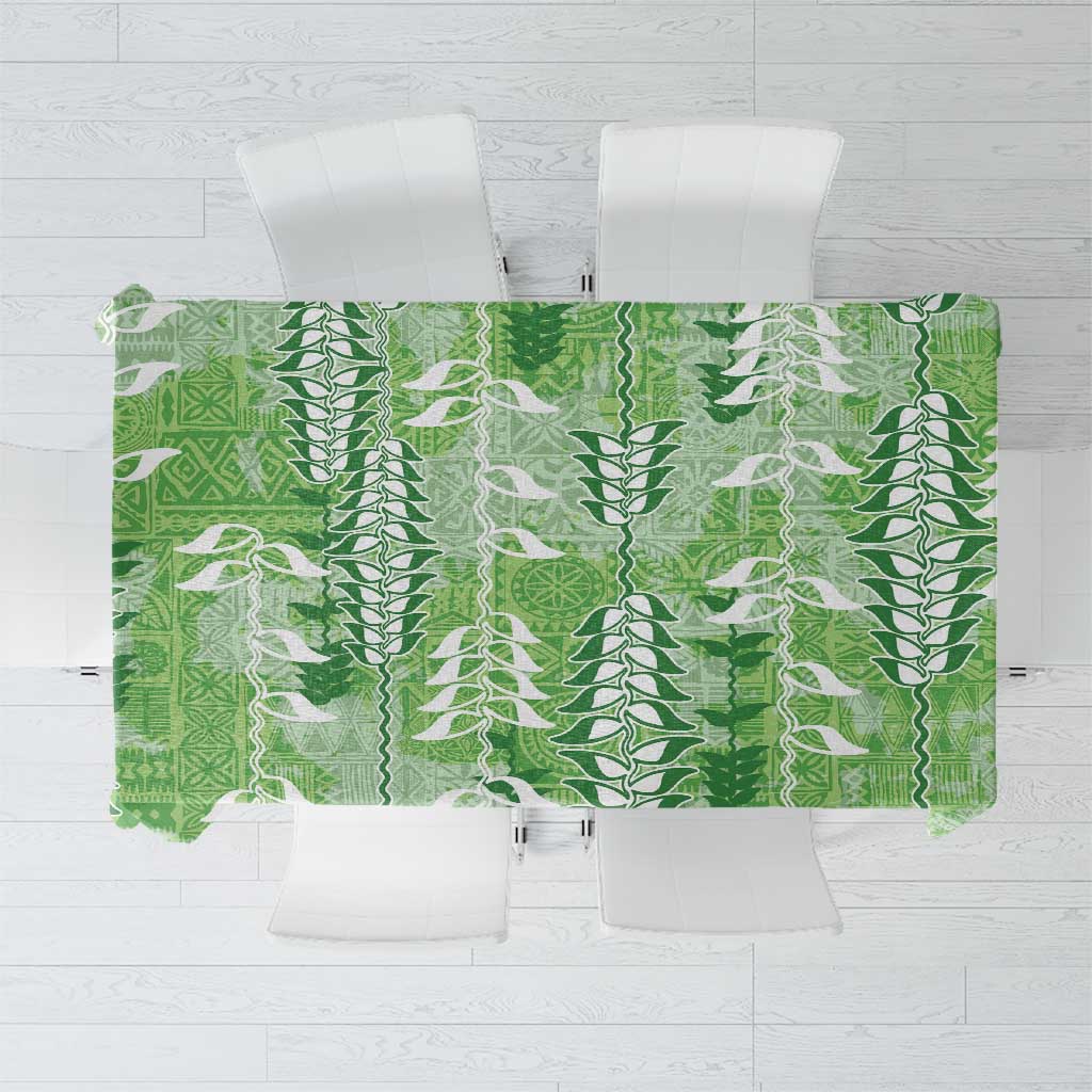 Green Hawaii Tapa Pattern Tablecloth With Heliconia Vintage Style LT05 Green - Polynesian Pride