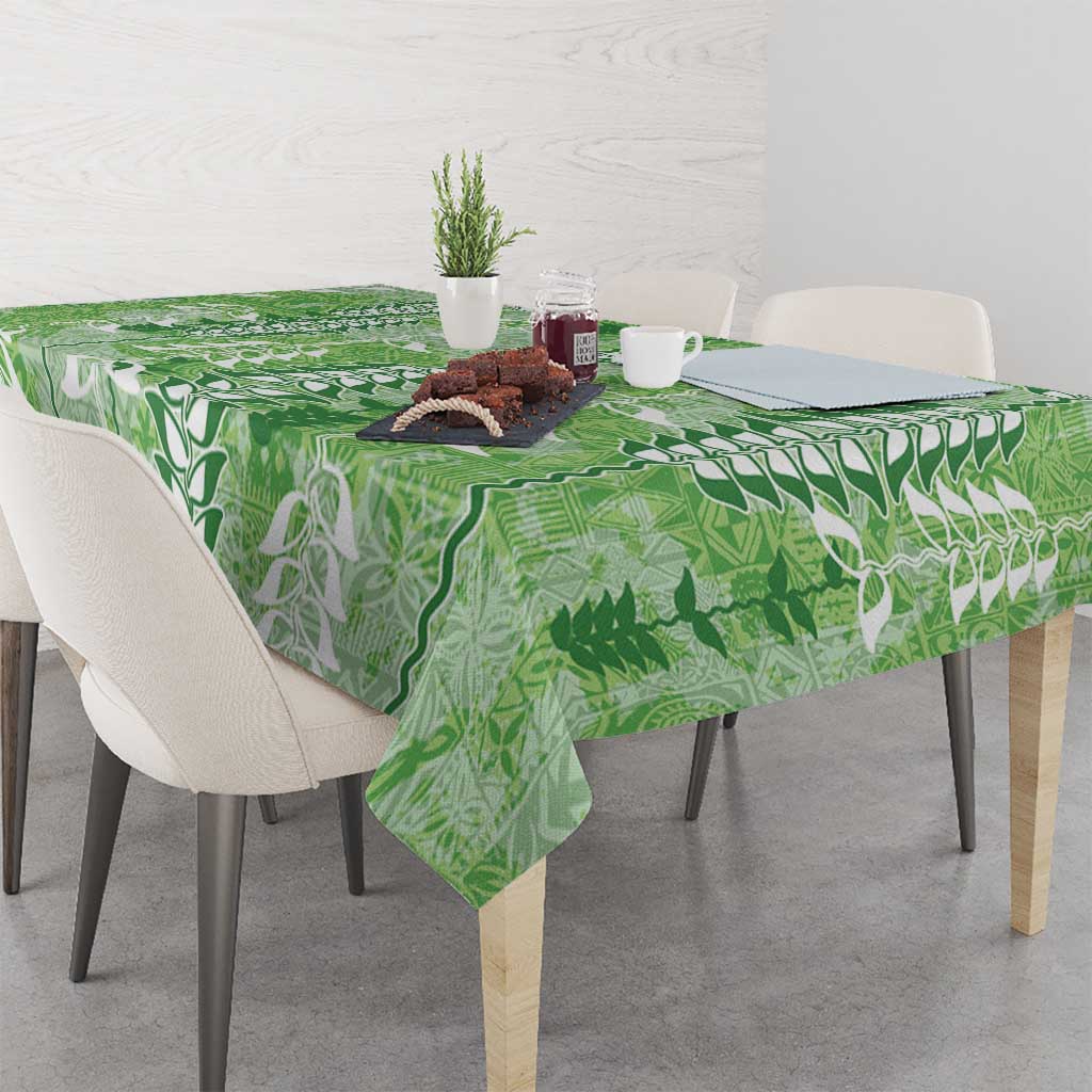 Green Hawaii Tapa Pattern Tablecloth With Heliconia Vintage Style LT05 - Polynesian Pride