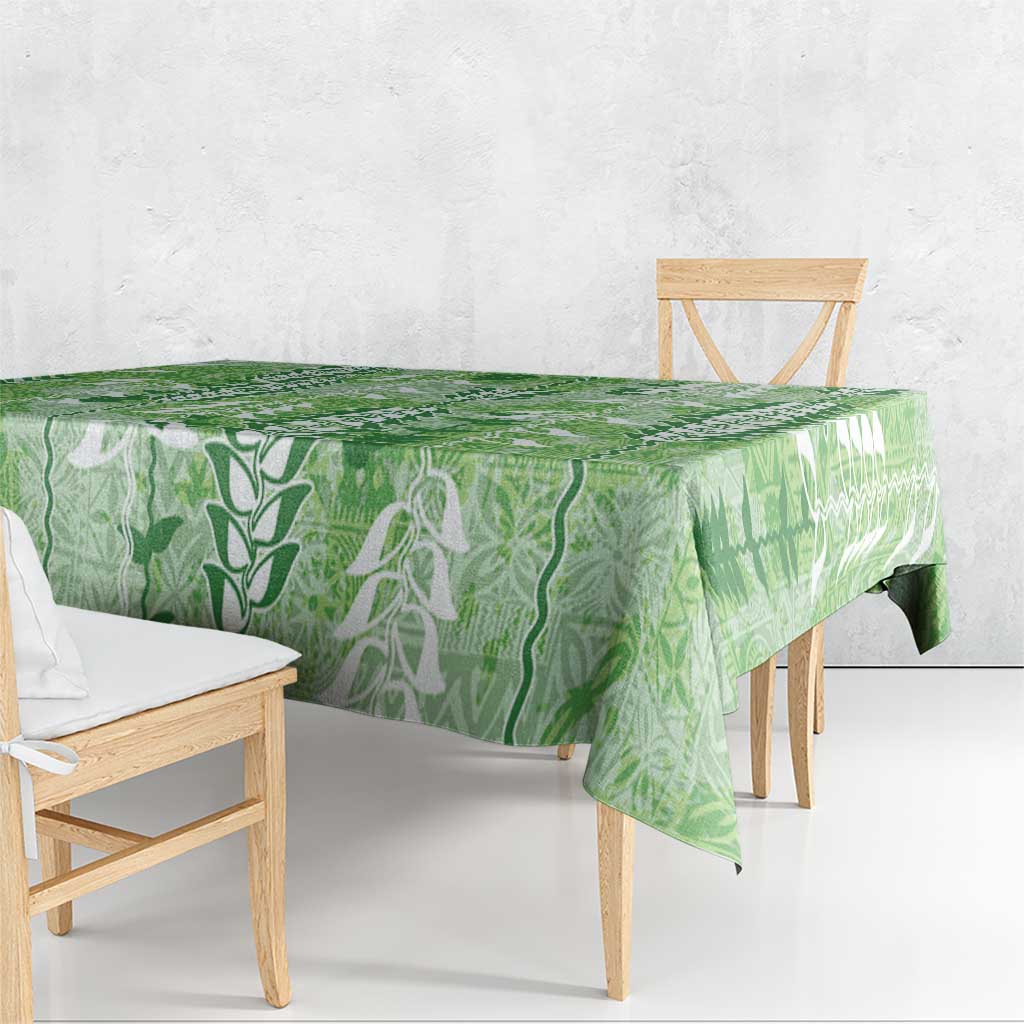 Green Hawaii Tapa Pattern Tablecloth With Heliconia Vintage Style LT05 - Polynesian Pride