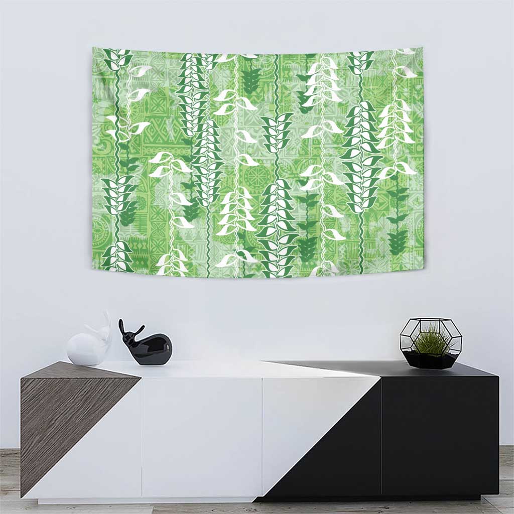 Green Hawaii Tapa Pattern Tapestry With Heliconia Vintage Style LT05 - Polynesian Pride