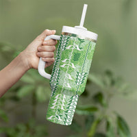Green Hawaii Tapa Pattern Tumbler With Handle With Heliconia Vintage Style LT05 - Polynesian Pride