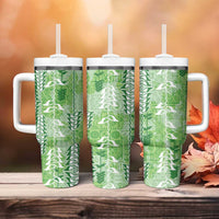 Green Hawaii Tapa Pattern Tumbler With Handle With Heliconia Vintage Style LT05 - Polynesian Pride