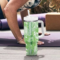 Green Hawaii Tapa Pattern Tumbler With Handle With Heliconia Vintage Style LT05 - Polynesian Pride
