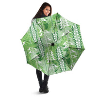 Green Hawaii Tapa Pattern Umbrella With Heliconia Vintage Style LT05 - Polynesian Pride