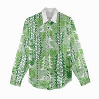 Green Hawaii Tapa Pattern Women Casual Shirt With Heliconia Vintage Style LT05 - Polynesian Pride