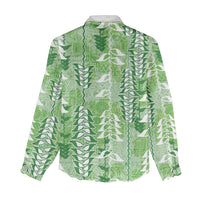 Green Hawaii Tapa Pattern Women Casual Shirt With Heliconia Vintage Style LT05 - Polynesian Pride