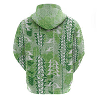 Green Hawaii Tapa Pattern Zip Hoodie With Heliconia Vintage Style LT05 - Polynesian Pride