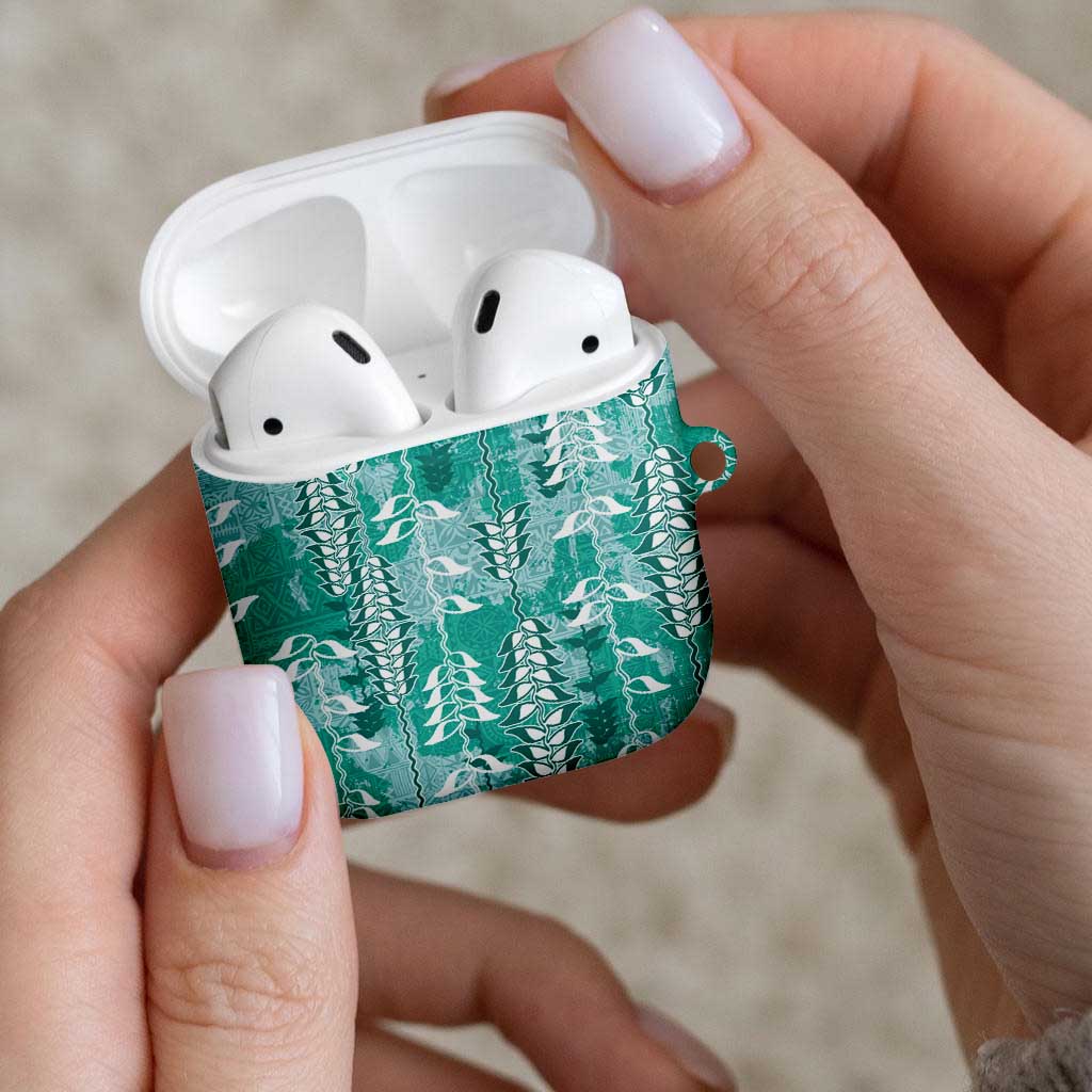 Teal Hawaii Tapa Pattern AirPods Case With Heliconia Vintage Style LT05 - Polynesian Pride