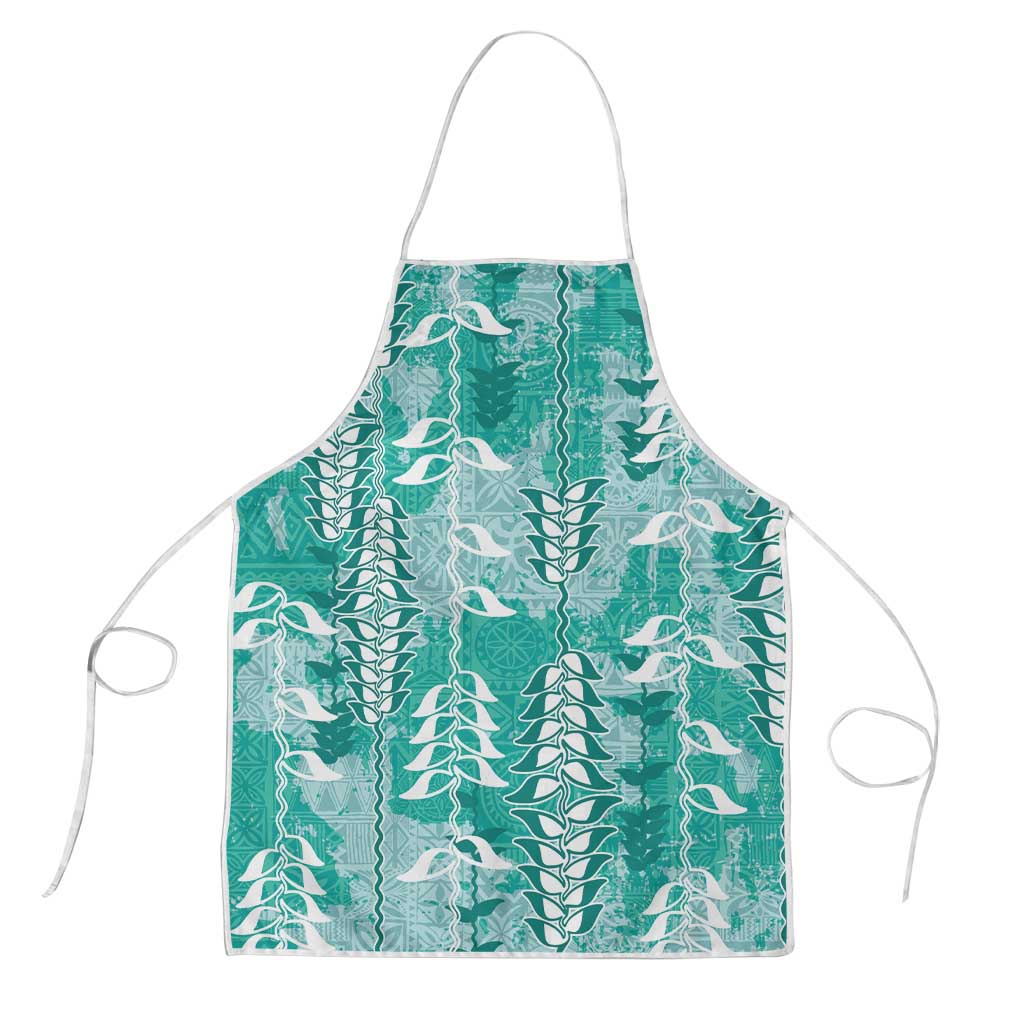 Teal Hawaii Tapa Pattern Apron With Heliconia Vintage Style LT05 Teal - Polynesian Pride