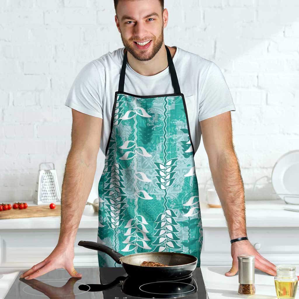 Teal Hawaii Tapa Pattern Apron With Heliconia Vintage Style LT05 - Polynesian Pride