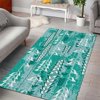 Teal Hawaii Tapa Pattern Area Rug With Heliconia Vintage Style LT05 - Polynesian Pride