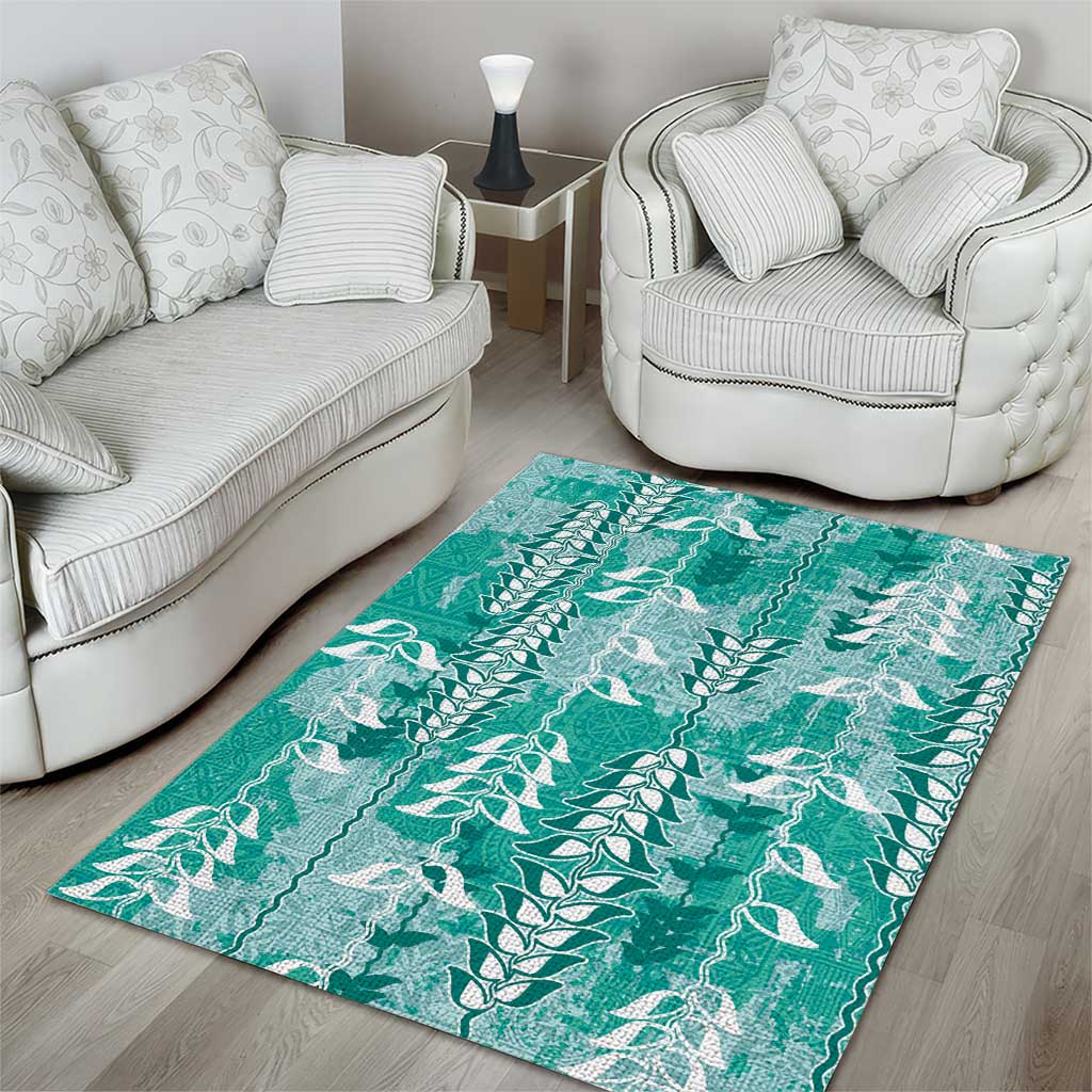Teal Hawaii Tapa Pattern Area Rug With Heliconia Vintage Style LT05 - Polynesian Pride