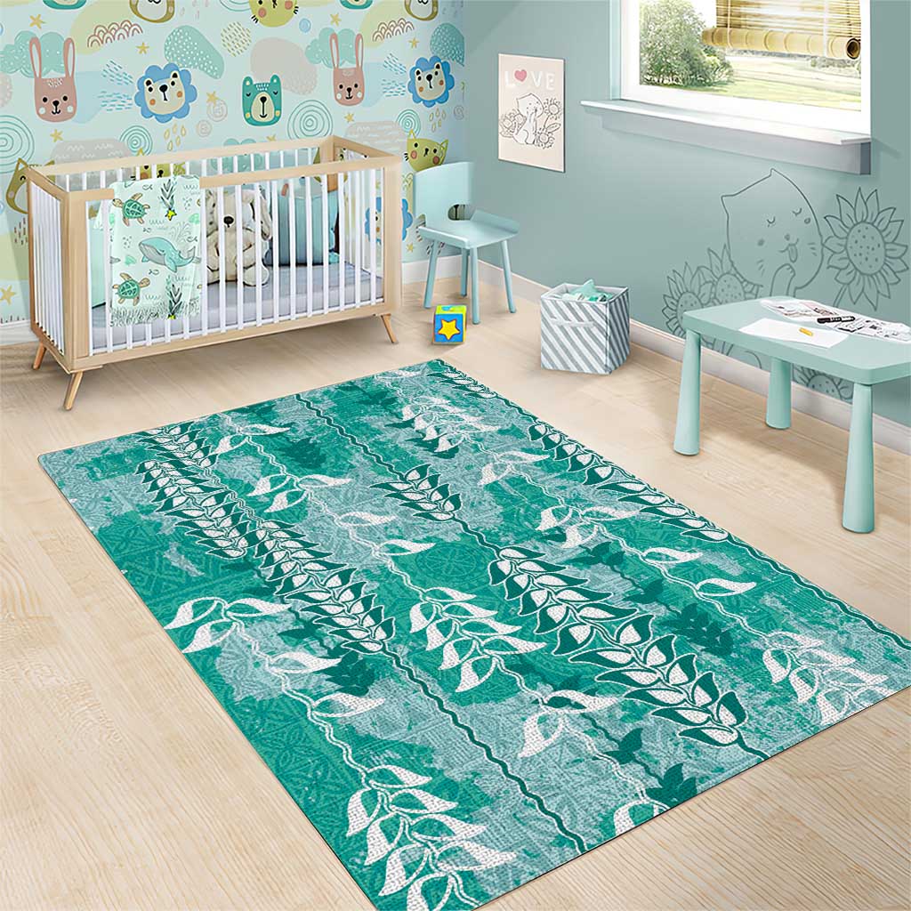 Teal Hawaii Tapa Pattern Area Rug With Heliconia Vintage Style LT05 - Polynesian Pride