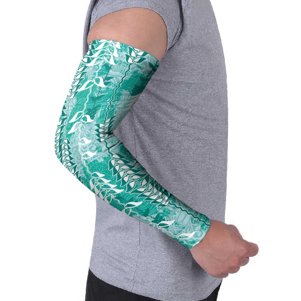 Teal Hawaii Tapa Pattern Arm Sleeves With Heliconia Vintage Style LT05 - Polynesian Pride
