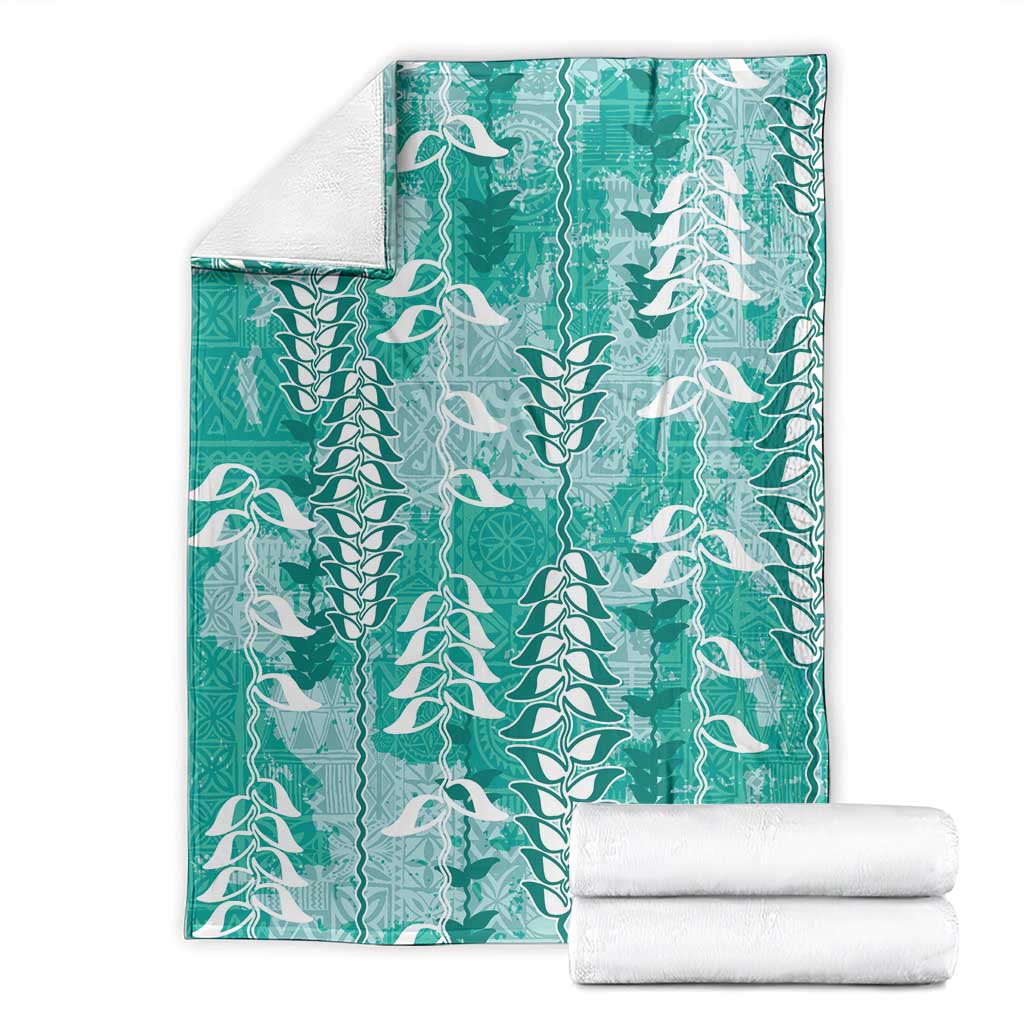 Teal Hawaii Tapa Pattern Blanket With Heliconia Vintage Style LT05 - Polynesian Pride