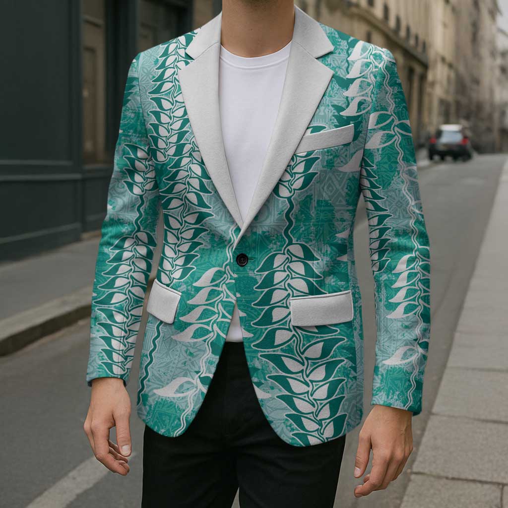 Teal Hawaii Tapa Pattern Blazer With Heliconia Vintage Style LT05 - Polynesian Pride