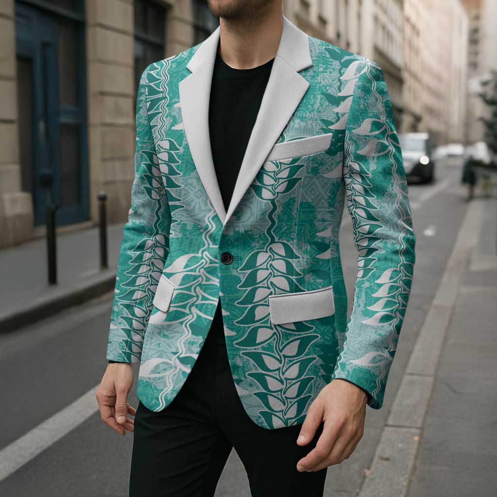 Teal Hawaii Tapa Pattern Blazer With Heliconia Vintage Style LT05 - Polynesian Pride