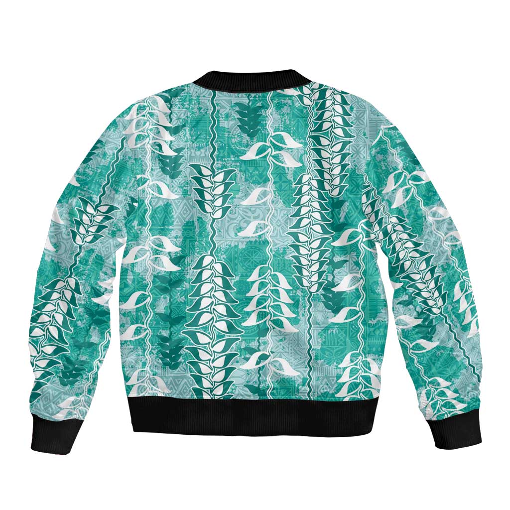 Teal Hawaii Tapa Pattern Bomber Jacket With Heliconia Vintage Style LT05 - Polynesian Pride