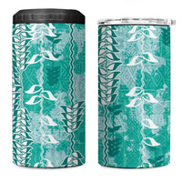 Teal Hawaii Tapa Pattern 4 in 1 Can Cooler Tumbler With Heliconia Vintage Style LT05 One Size: 16 oz Teal - Polynesian Pride