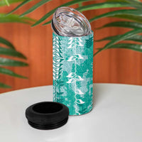 Teal Hawaii Tapa Pattern 4 in 1 Can Cooler Tumbler With Heliconia Vintage Style LT05 - Polynesian Pride