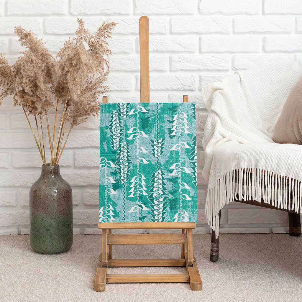 Teal Hawaii Tapa Pattern Canvas Wall Art With Heliconia Vintage Style LT05 - Polynesian Pride