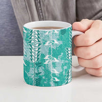 Teal Hawaii Tapa Pattern Ceramic Mug With Heliconia Vintage Style LT05 - Polynesian Pride