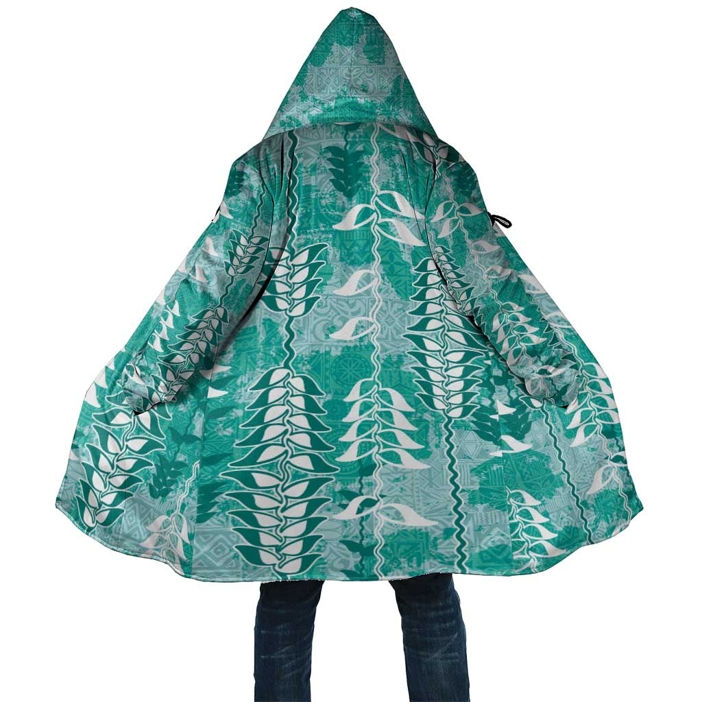 Teal Hawaii Tapa Pattern Cloak With Heliconia Vintage Style LT05 Unisex Teal - Polynesian Pride