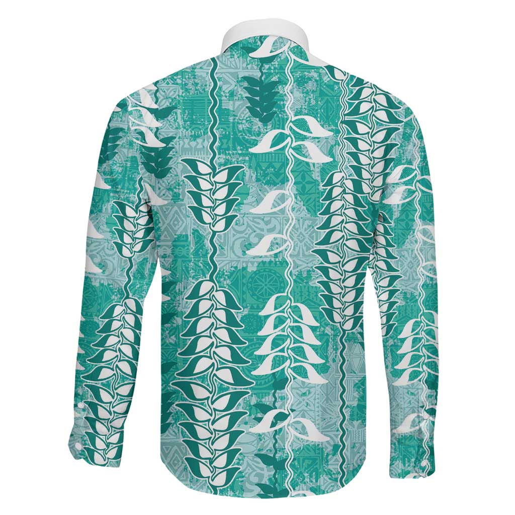 Teal Hawaii Tapa Pattern Family Matching Tank Maxi Dress and Hawaiian Shirt With Heliconia Vintage Style LT05 - Polynesian Pride