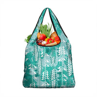 Teal Hawaii Tapa Pattern Grocery Bag With Heliconia Vintage Style LT05 1-pack One Size Teal - Polynesian Pride