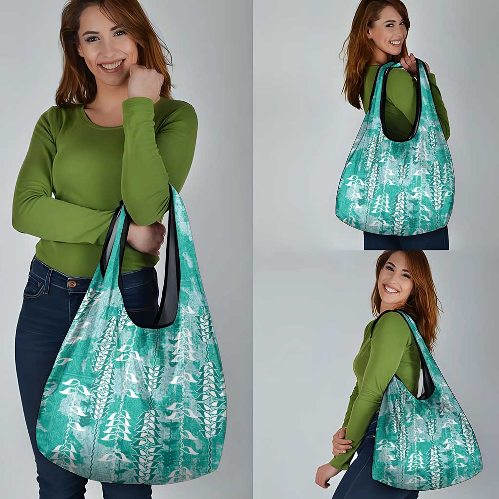 Teal Hawaii Tapa Pattern Grocery Bag With Heliconia Vintage Style LT05 - Polynesian Pride