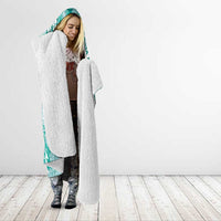 Teal Hawaii Tapa Pattern Hooded Blanket With Heliconia Vintage Style LT05 - Polynesian Pride