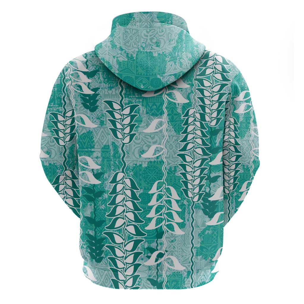 Teal Hawaii Tapa Pattern Hoodie With Heliconia Vintage Style LT05 - Polynesian Pride