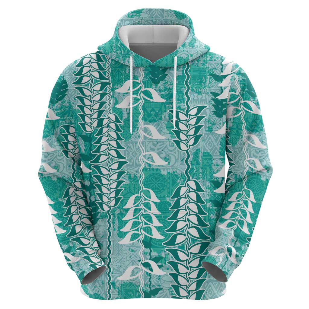 Teal Hawaii Tapa Pattern Hoodie With Heliconia Vintage Style LT05 - Polynesian Pride