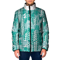 Teal Hawaii Tapa Pattern Padded Jacket With Heliconia Vintage Style LT05 Men Teal - Polynesian Pride