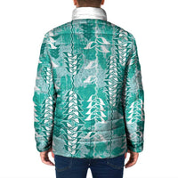 Teal Hawaii Tapa Pattern Padded Jacket With Heliconia Vintage Style LT05 - Polynesian Pride