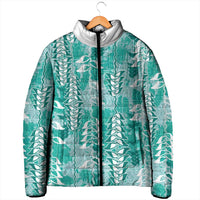 Teal Hawaii Tapa Pattern Padded Jacket With Heliconia Vintage Style LT05 - Polynesian Pride