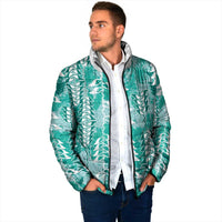 Teal Hawaii Tapa Pattern Padded Jacket With Heliconia Vintage Style LT05 - Polynesian Pride