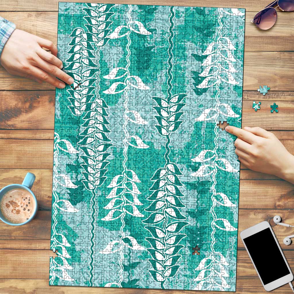 Teal Hawaii Tapa Pattern Puzzle With Heliconia Vintage Style LT05 Teal - Polynesian Pride