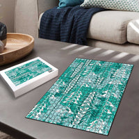 Teal Hawaii Tapa Pattern Puzzle With Heliconia Vintage Style LT05 - Polynesian Pride
