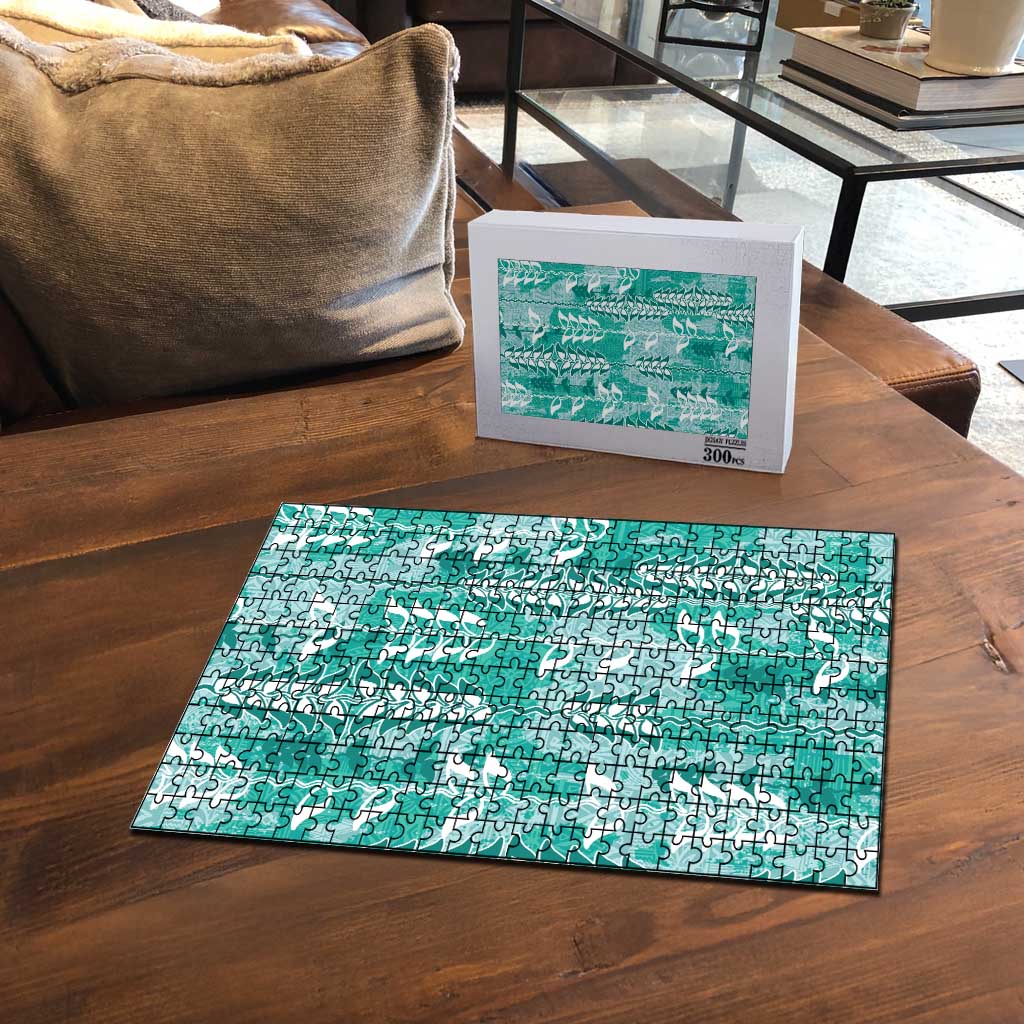 Teal Hawaii Tapa Pattern Puzzle With Heliconia Vintage Style LT05 - Polynesian Pride