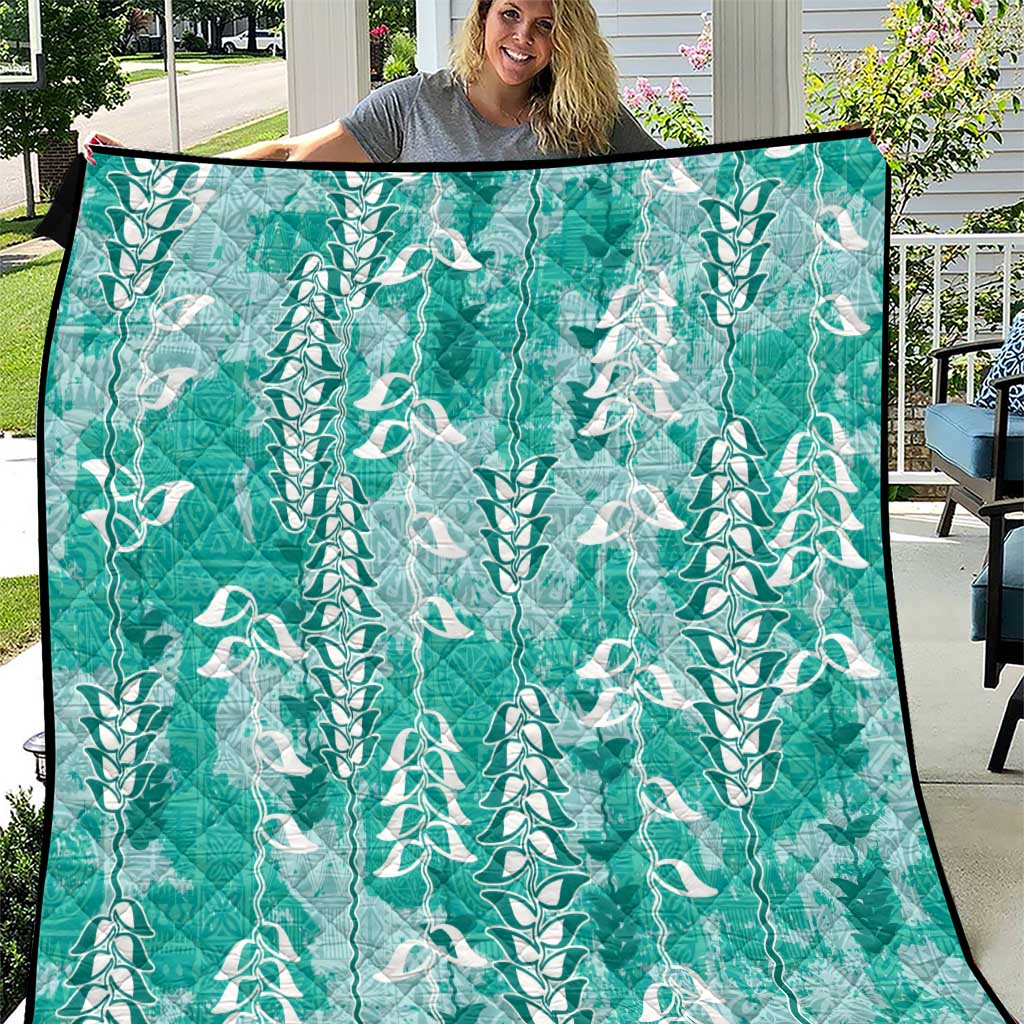 Teal Hawaii Tapa Pattern Quilt With Heliconia Vintage Style LT05 Teal - Polynesian Pride